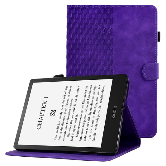 For Amazon Kindle Paperwhite 5 (2021) Anti-Drop Leather Case Auto Wake / Sleep Shockproof Cover Solid Color Pattern Imprinted Tablet Protector with Card Slots / Stand