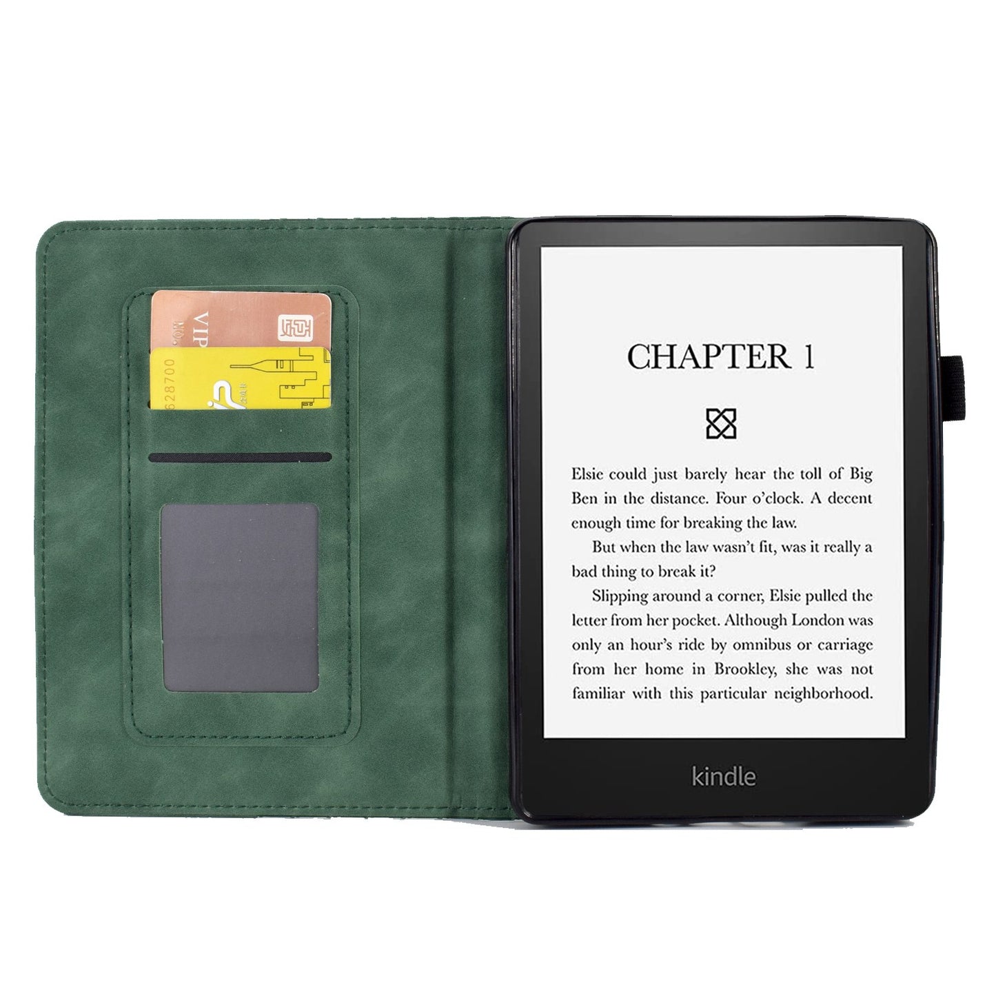 For Amazon Kindle Paperwhite 5 (2021) Anti-Drop Leather Case Auto Wake / Sleep Shockproof Cover Solid Color Pattern Imprinted Tablet Protector with Card Slots / Stand