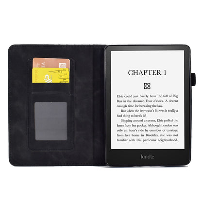 For Amazon Kindle Paperwhite (2015) / 2 (2015) / 3 (2015) / 4 (2018) Auto Wake / Sleep Protective Case Anti-Fall Folio Flip Cover Solid Color Pattern Imprinted Tablet Case with Card Slots / Stand