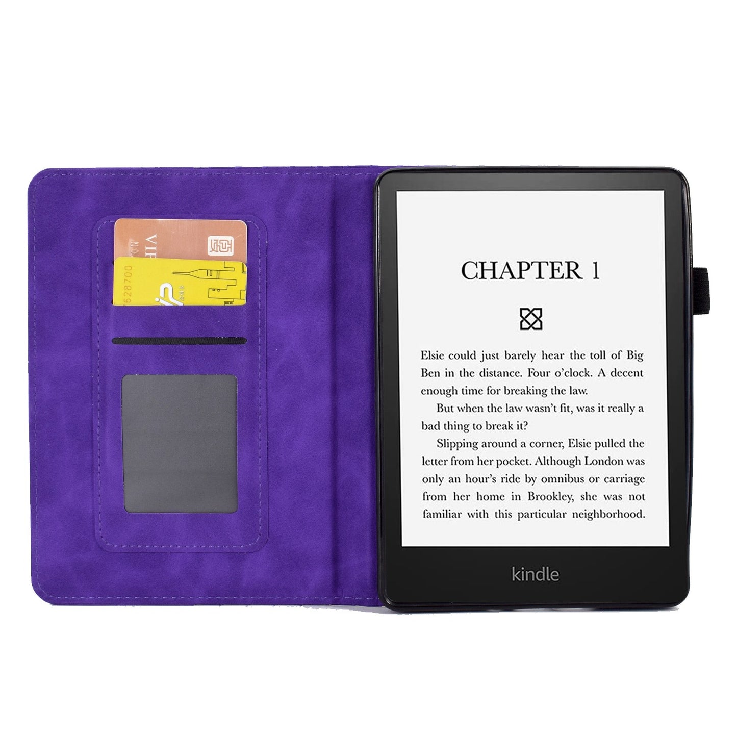 For Amazon Kindle Paperwhite (2015) / 2 (2015) / 3 (2015) / 4 (2018) Auto Wake / Sleep Protective Case Anti-Fall Folio Flip Cover Solid Color Pattern Imprinted Tablet Case with Card Slots / Stand