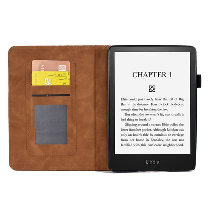 For Amazon Kindle Paperwhite (2015) / 2 (2015) / 3 (2015) / 4 (2018) Auto Wake / Sleep Protective Case Anti-Fall Folio Flip Cover Solid Color Pattern Imprinted Tablet Case with Card Slots / Stand