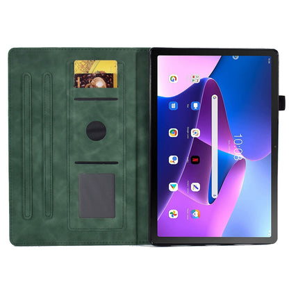 For Lenovo Tab M10 Plus (Gen 3) Pattern Imprinted Anti-Fall Leather Case Solid Color Protective Folio Flip Cover Tablet Stand Case with Card Slots Support Auto Wake / Sleep