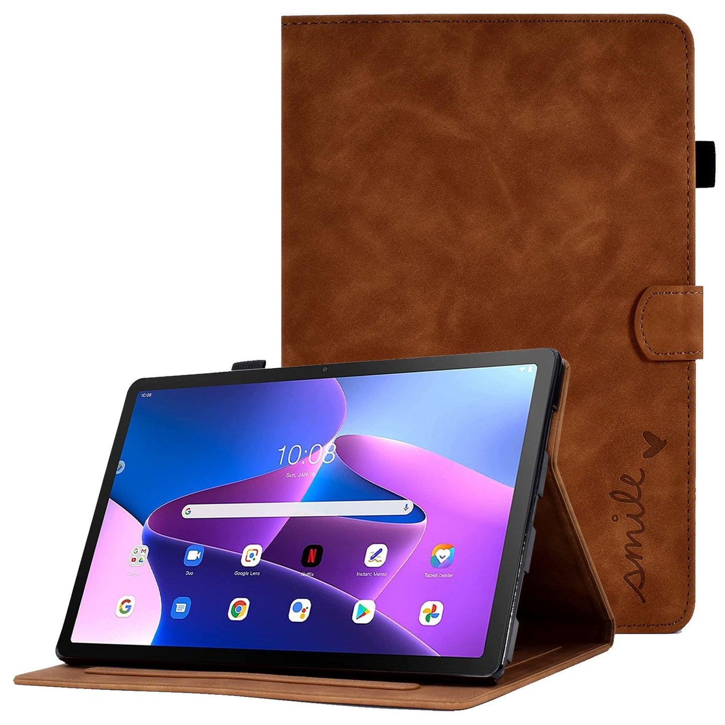 For Lenovo Tab M10 Plus (Gen 3) Pattern Imprinted Anti-Fall Leather Case Solid Color Protective Folio Flip Cover Tablet Stand Case with Card Slots Support Auto Wake / Sleep