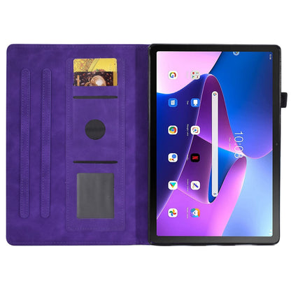 For Lenovo Tab M10 Plus (Gen 3) Pattern Imprinted Anti-Fall Leather Case Solid Color Protective Folio Flip Cover Tablet Stand Case with Card Slots Support Auto Wake / Sleep