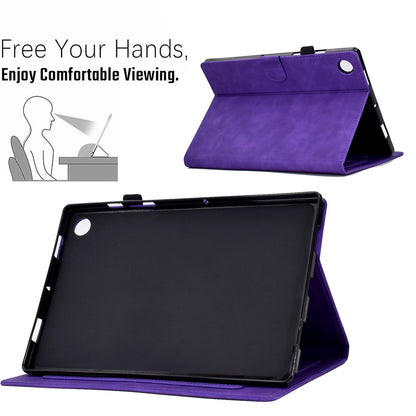 For Lenovo Tab M10 Plus (Gen 3) Pattern Imprinted Anti-Fall Leather Case Solid Color Protective Folio Flip Cover Tablet Stand Case with Card Slots Support Auto Wake / Sleep