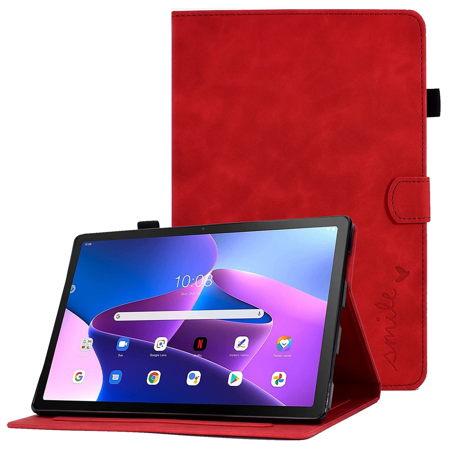 For Lenovo Tab M10 Plus (Gen 3) Pattern Imprinted Anti-Fall Leather Case Solid Color Protective Folio Flip Cover Tablet Stand Case with Card Slots Support Auto Wake / Sleep