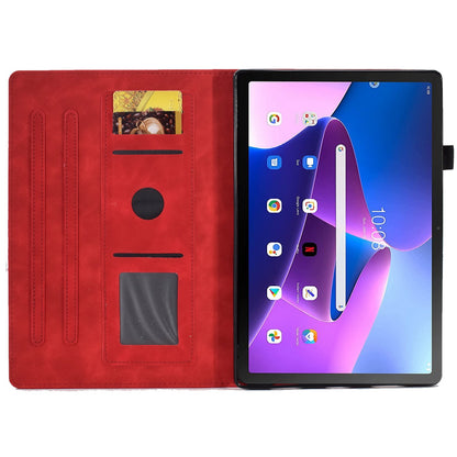 For Lenovo Tab M10 Plus (Gen 3) Pattern Imprinted Anti-Fall Leather Case Solid Color Protective Folio Flip Cover Tablet Stand Case with Card Slots Support Auto Wake / Sleep