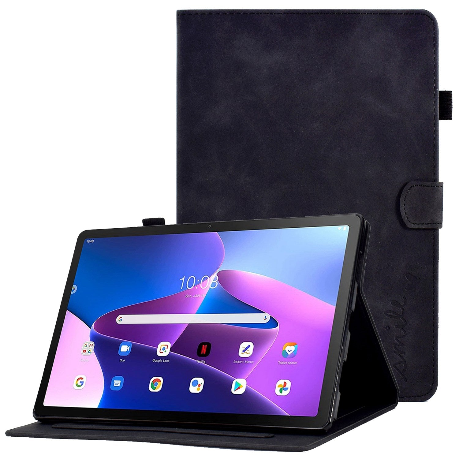 For Lenovo Tab M10 Plus (Gen 3) Pattern Imprinted Anti-Fall Leather Case Solid Color Protective Folio Flip Cover Tablet Stand Case with Card Slots Support Auto Wake / Sleep