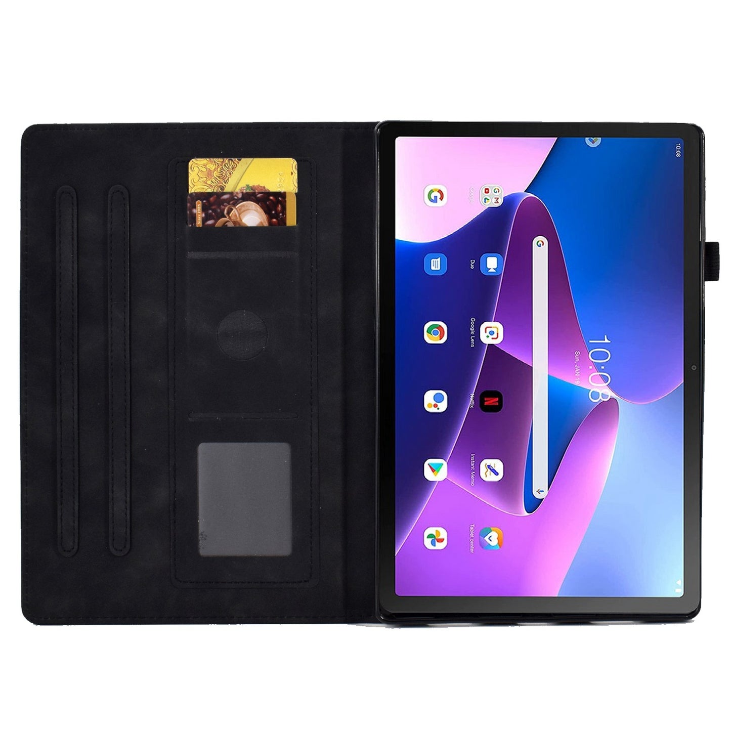 For Lenovo Tab M10 Plus (Gen 3) Pattern Imprinted Anti-Fall Leather Case Solid Color Protective Folio Flip Cover Tablet Stand Case with Card Slots Support Auto Wake / Sleep