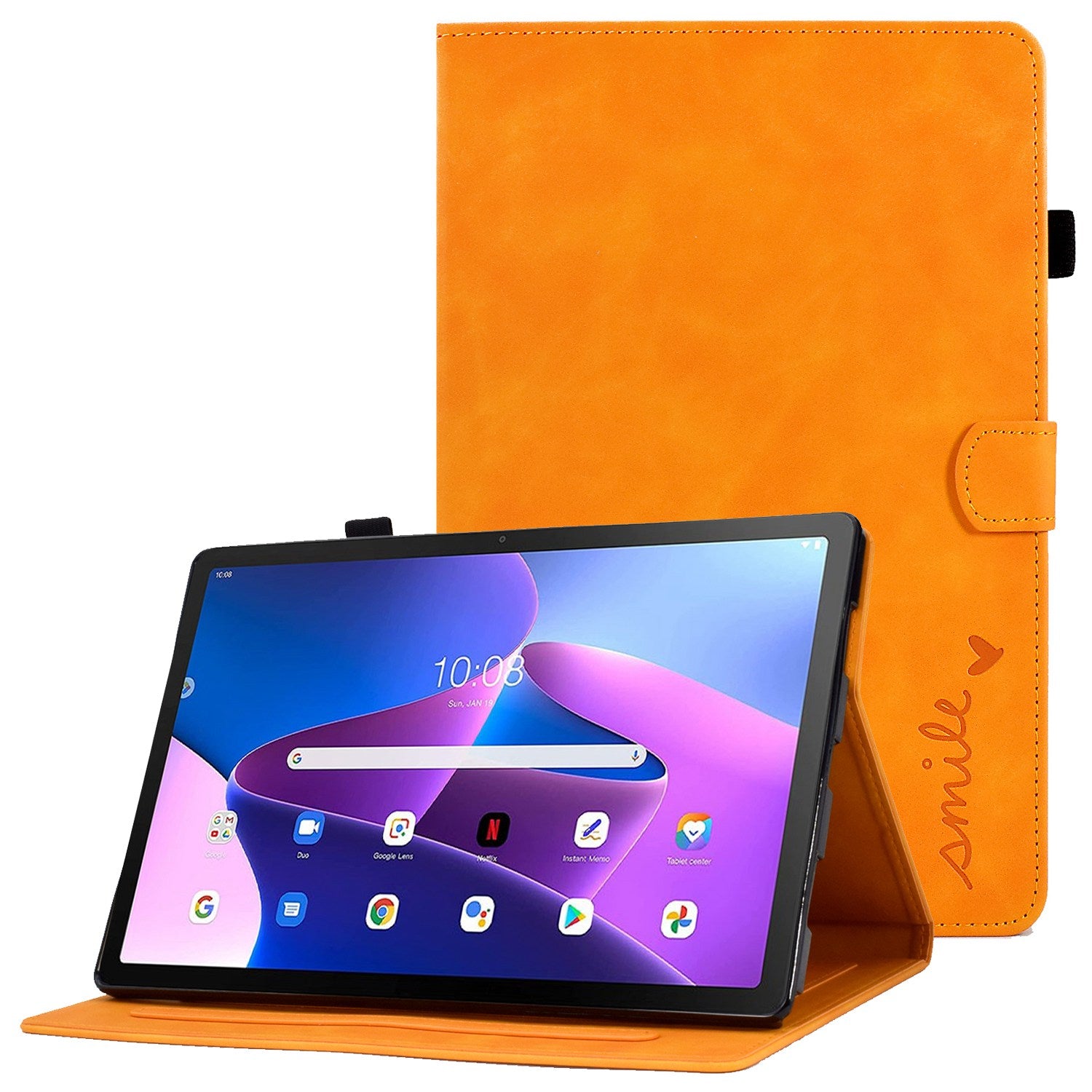 For Lenovo Tab M10 Plus (Gen 3) Pattern Imprinted Anti-Fall Leather Case Solid Color Protective Folio Flip Cover Tablet Stand Case with Card Slots Support Auto Wake / Sleep