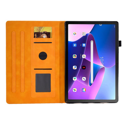 For Lenovo Tab M10 Plus (Gen 3) Pattern Imprinted Anti-Fall Leather Case Solid Color Protective Folio Flip Cover Tablet Stand Case with Card Slots Support Auto Wake / Sleep