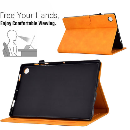 For Lenovo Tab M10 Plus (Gen 3) Pattern Imprinted Anti-Fall Leather Case Solid Color Protective Folio Flip Cover Tablet Stand Case with Card Slots Support Auto Wake / Sleep