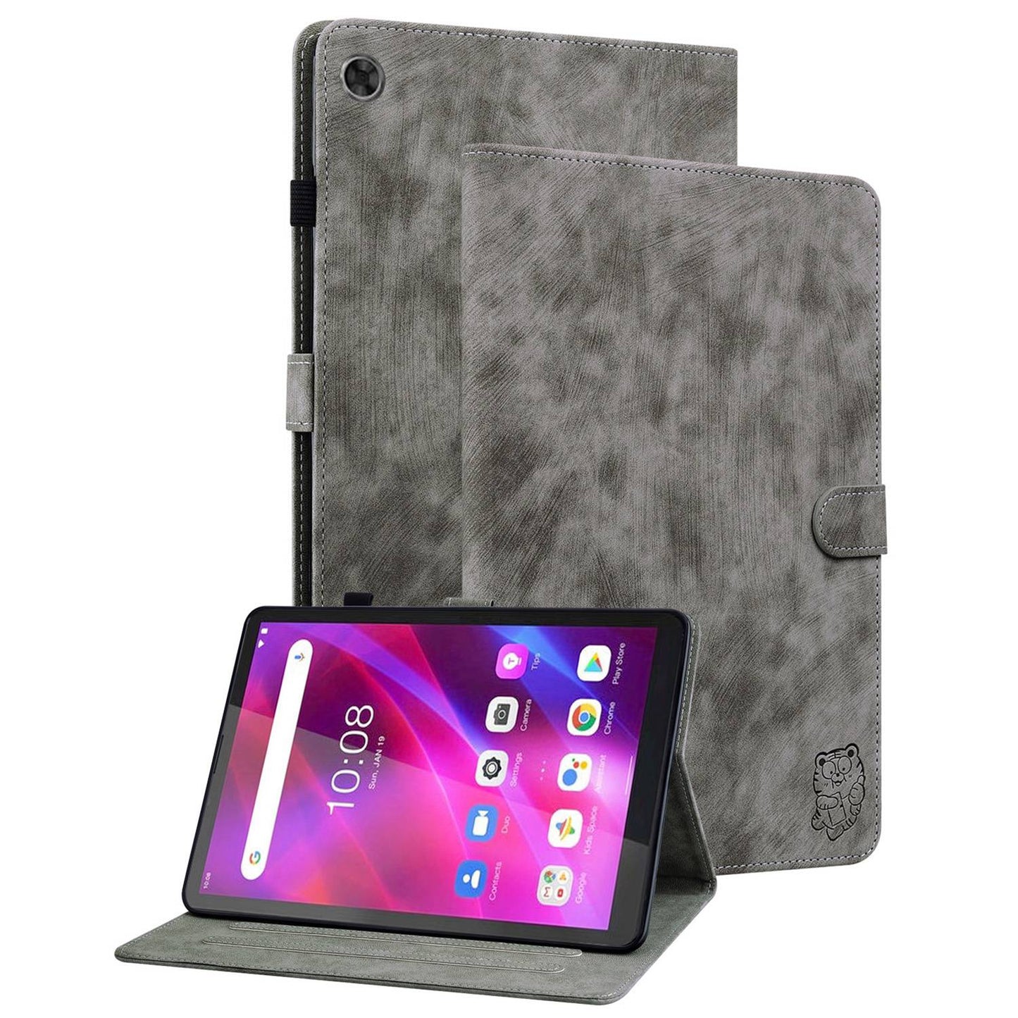 Cute Tiger Pattern Imprinted Case for Lenovo Tab M7 (3rd Gen), PU Leather Anti-scratch Stand Card Holder Cover