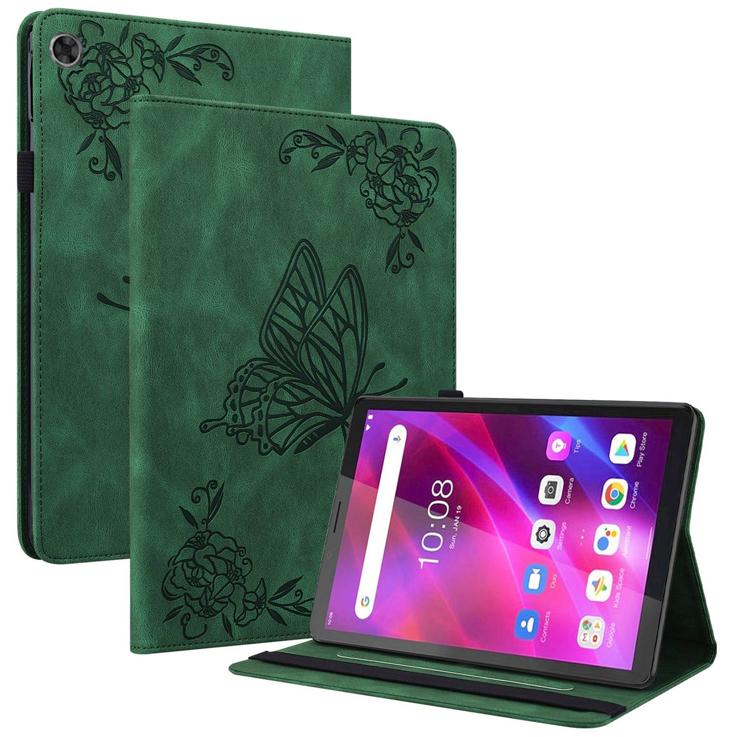 For Lenovo Tab M7 (3rd Gen) Imprinting Butterfly Flower Pattern Tablet Case Shockproof PU Leather Stand Card Holder Protective Cover