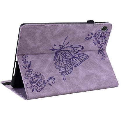 For Lenovo Tab M7 (3rd Gen) Imprinting Butterfly Flower Pattern Tablet Case Shockproof PU Leather Stand Card Holder Protective Cover