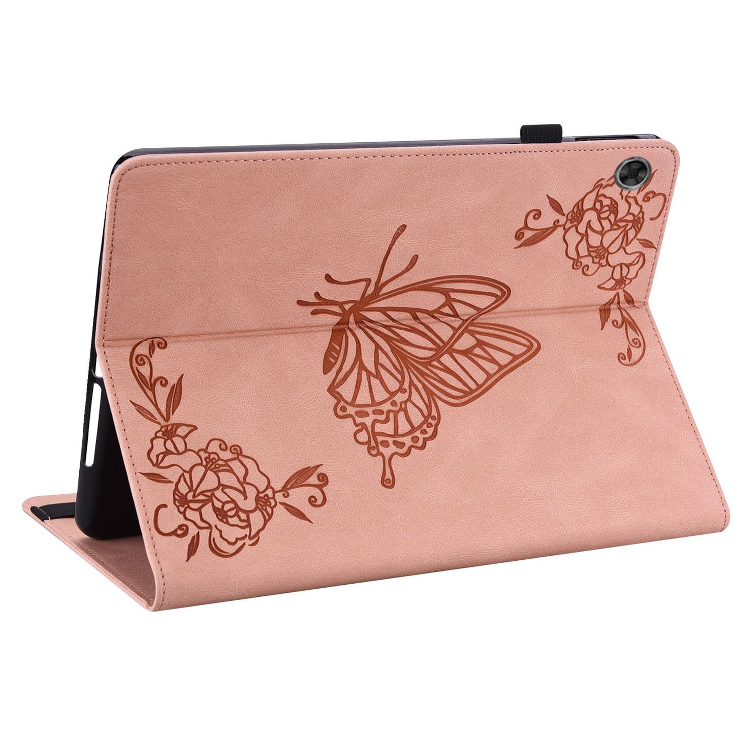 For Lenovo Tab M7 (3rd Gen) Imprinting Butterfly Flower Pattern Tablet Case Shockproof PU Leather Stand Card Holder Protective Cover