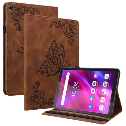 For Lenovo Tab M7 (3rd Gen) Imprinting Butterfly Flower Pattern Tablet Case Shockproof PU Leather Stand Card Holder Protective Cover