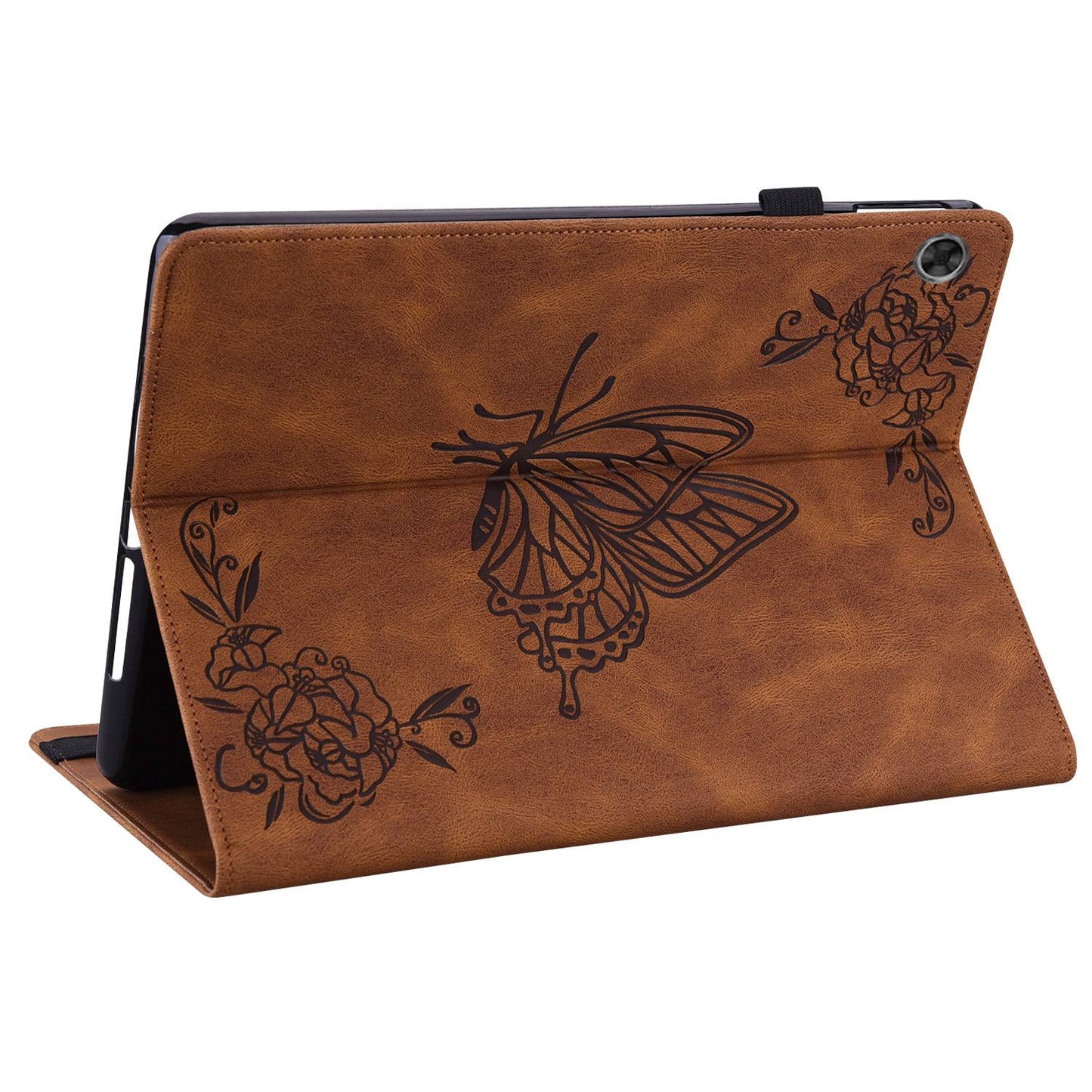 For Lenovo Tab M7 (3rd Gen) Imprinting Butterfly Flower Pattern Tablet Case Shockproof PU Leather Stand Card Holder Protective Cover