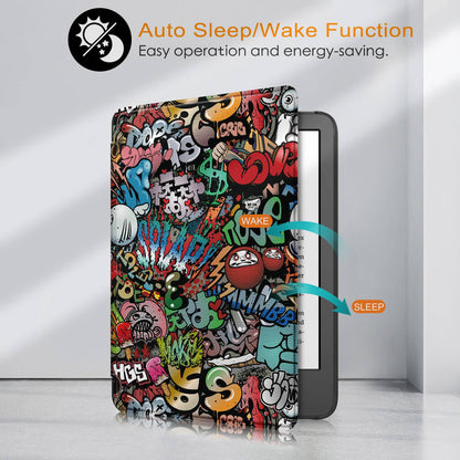 For Amazon Kindle (2022 Release) / Kindle 11th Generation Pattern Printing Tablet Case PU Leather Auto Sleep / Wake Smart Shockproof Protective Cover