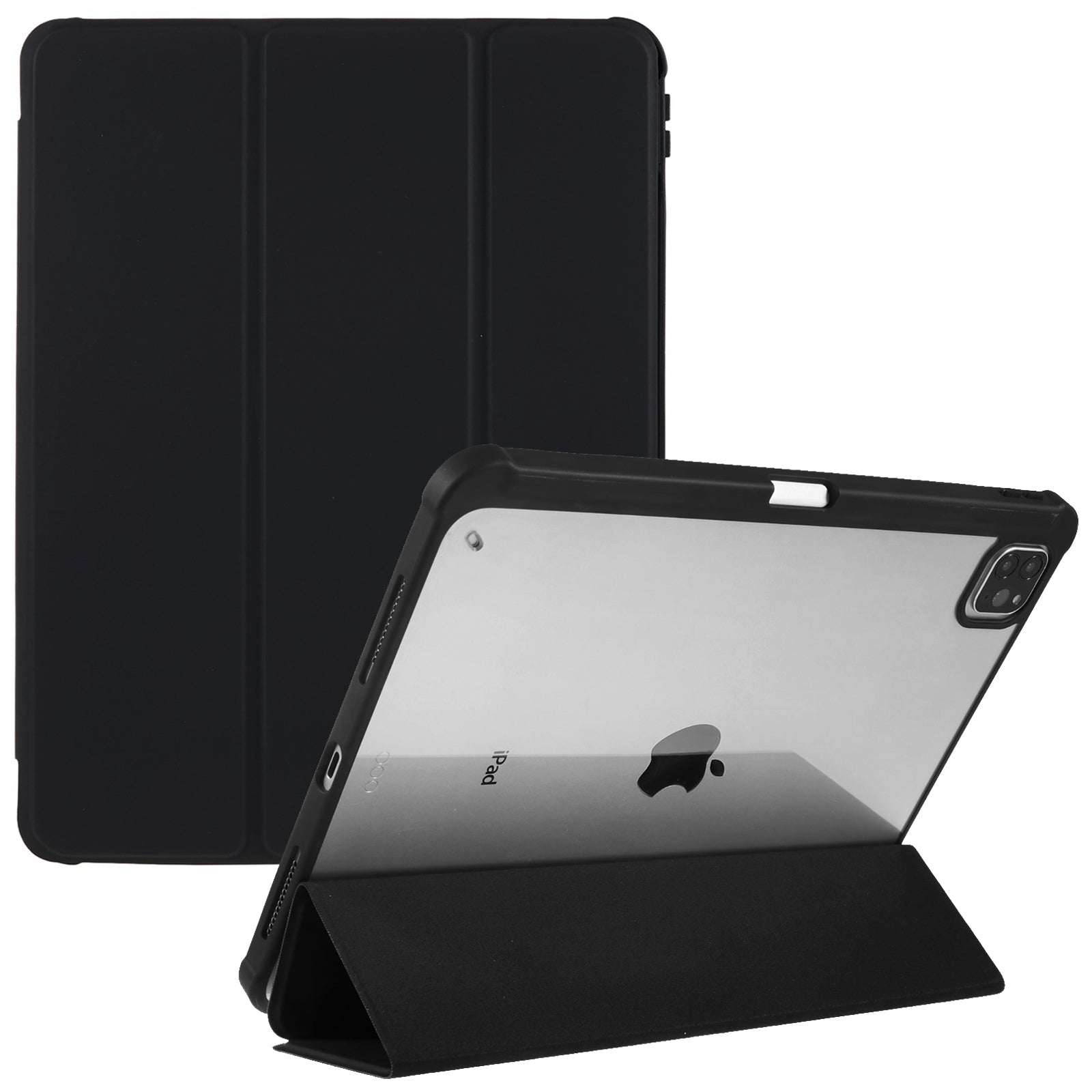 For iPad Pro 11 (2018) / (2020) / (2021) / (2022) Protective Case PU Leather + TPU + Acrylic Tablet Case Tri-fold Stand Shockproof Cover