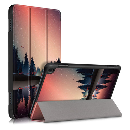 For Amazon Fire HD 8 (2020) / HD 8 Plus (2022) PU Leather Trifold Stand Cover Full Protection Pattern Printing Smart Tablet Case with Auto Wake  /  Sleep