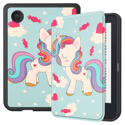 For Kobo Clara 2E Pattern Printing PU Leather Folio E-reader Cover Shockproof Smart Auto Sleep  /  Wake Protective Case