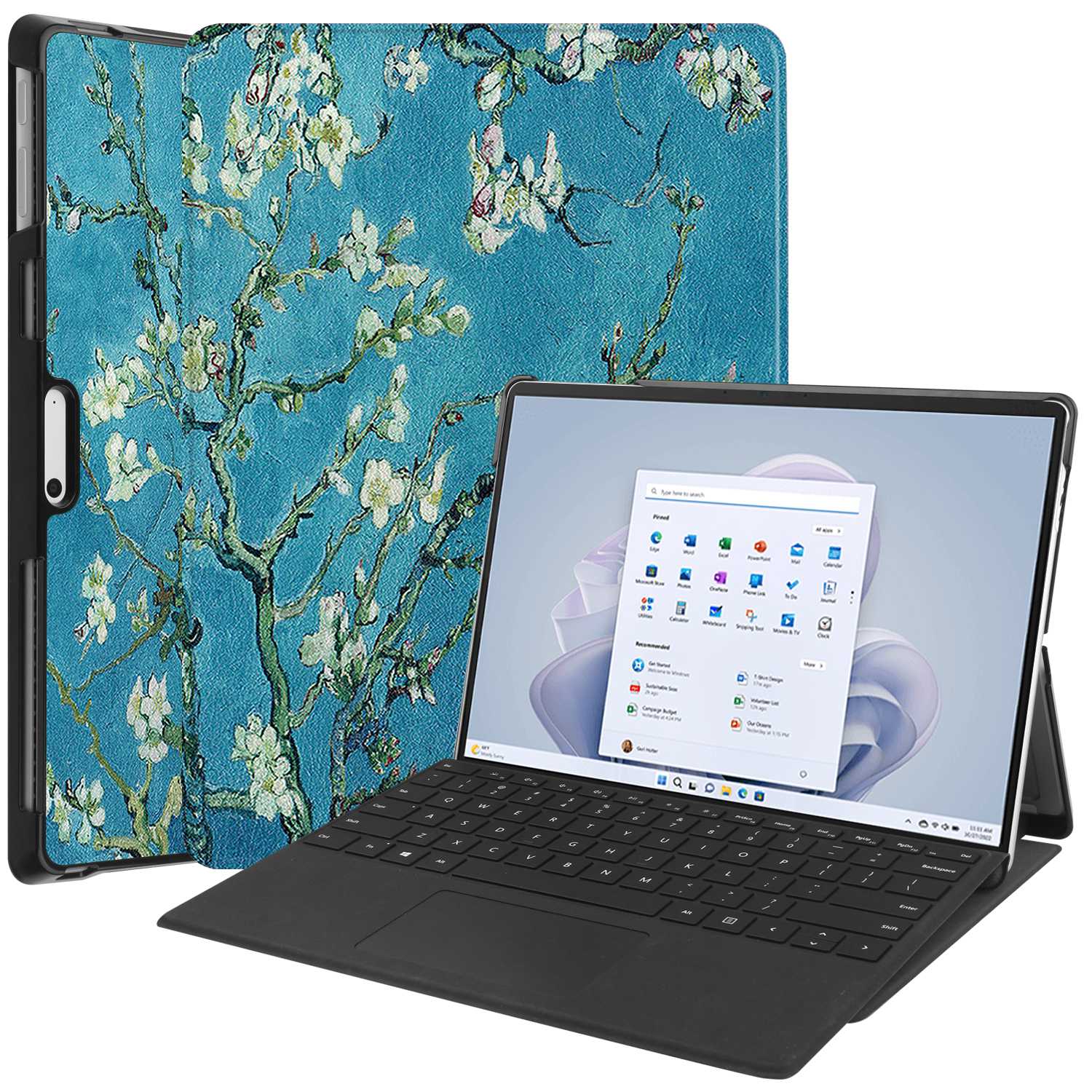 For Microsoft Surface Pro 9 PU Leather Flip Stand Cover Pattern Printing Design PC Sturdy Shockproof Protective Tablet Case