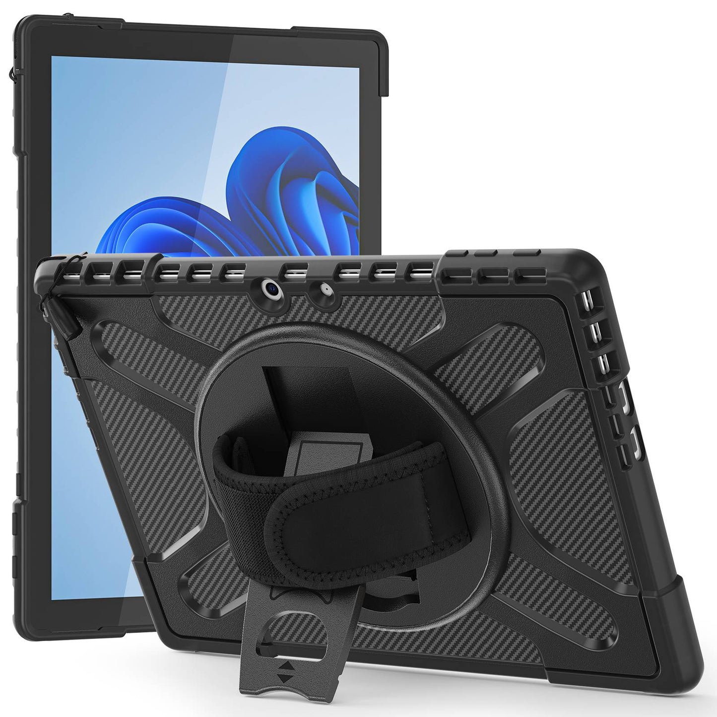 For Microsoft Surface Pro 9 Hybrid PC+TPU+Silicone Rugged Protective Case Kickstand Shockproof Tablet Cover with Hand Strap