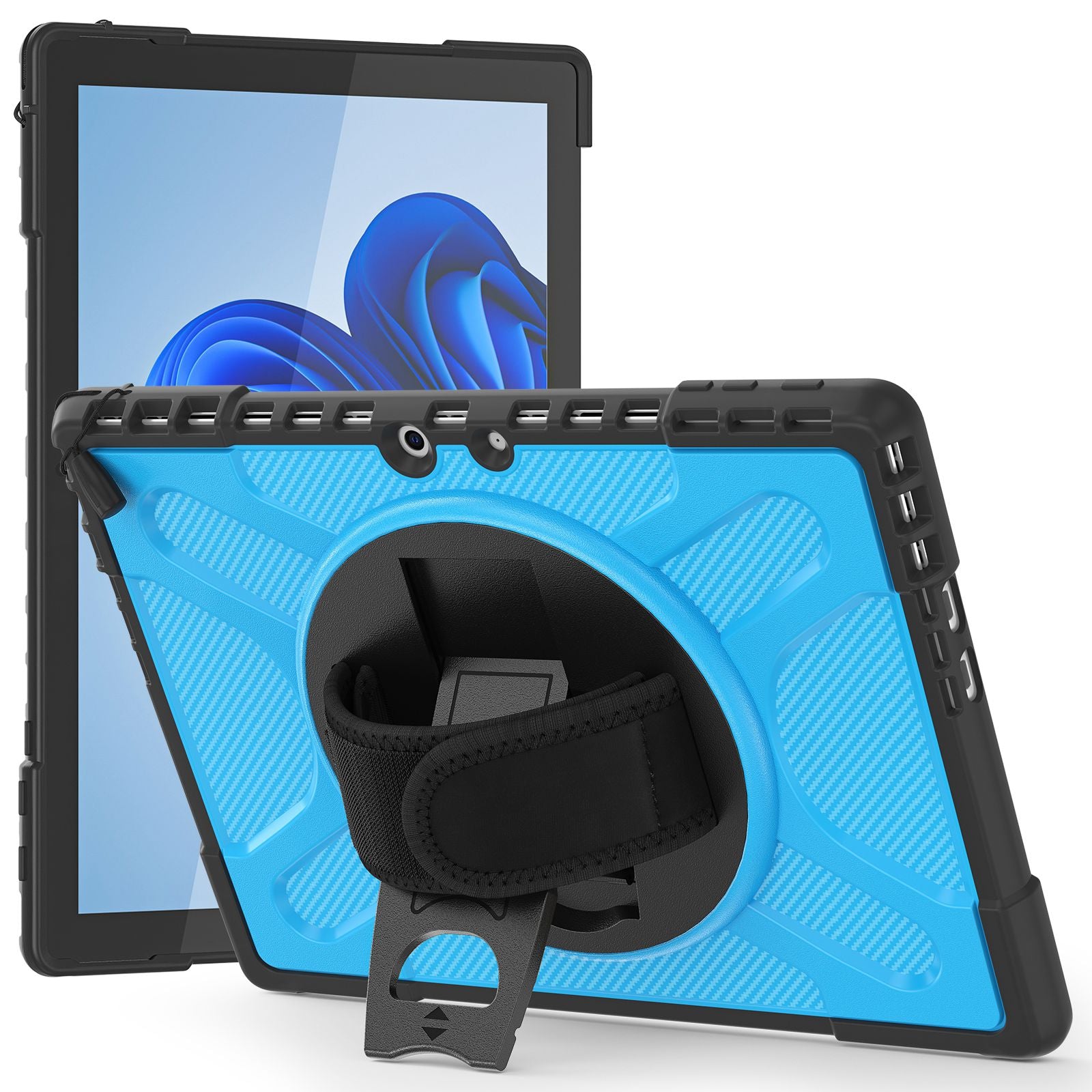 For Microsoft Surface Pro 9 Hybrid PC+TPU+Silicone Rugged Protective Case Kickstand Shockproof Tablet Cover with Hand Strap