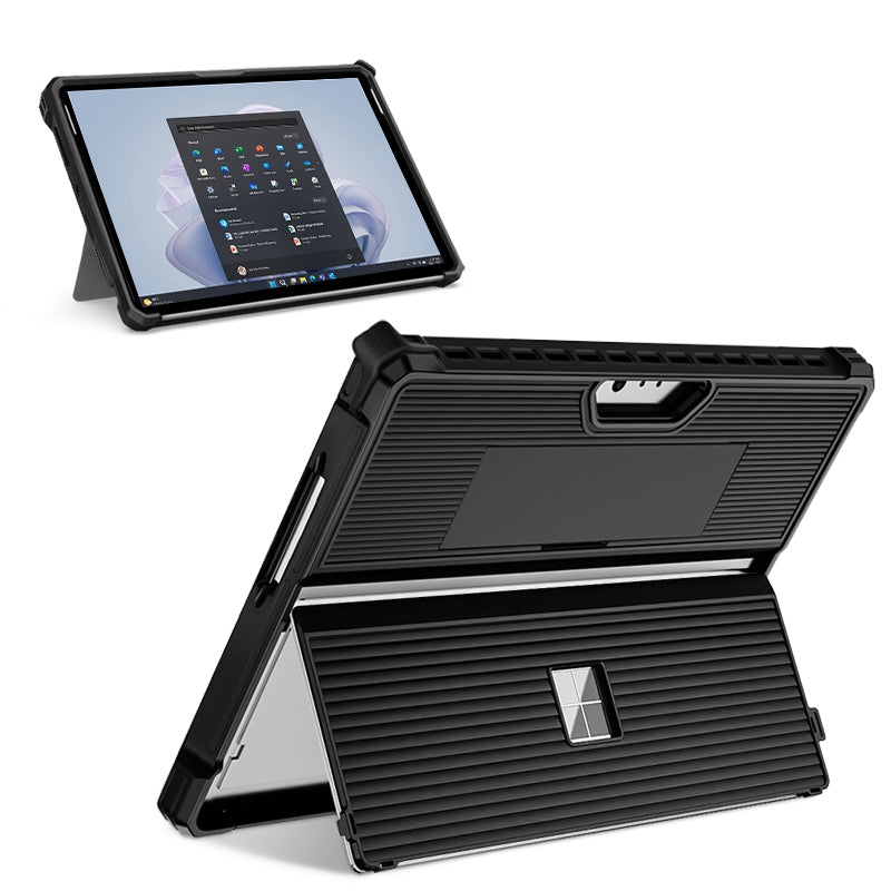 Hard PC Soft TPU Case for Microsoft Surface Pro 9 Stripe Pattern Protective Cover with Lid Anti-Drop Laptop Case