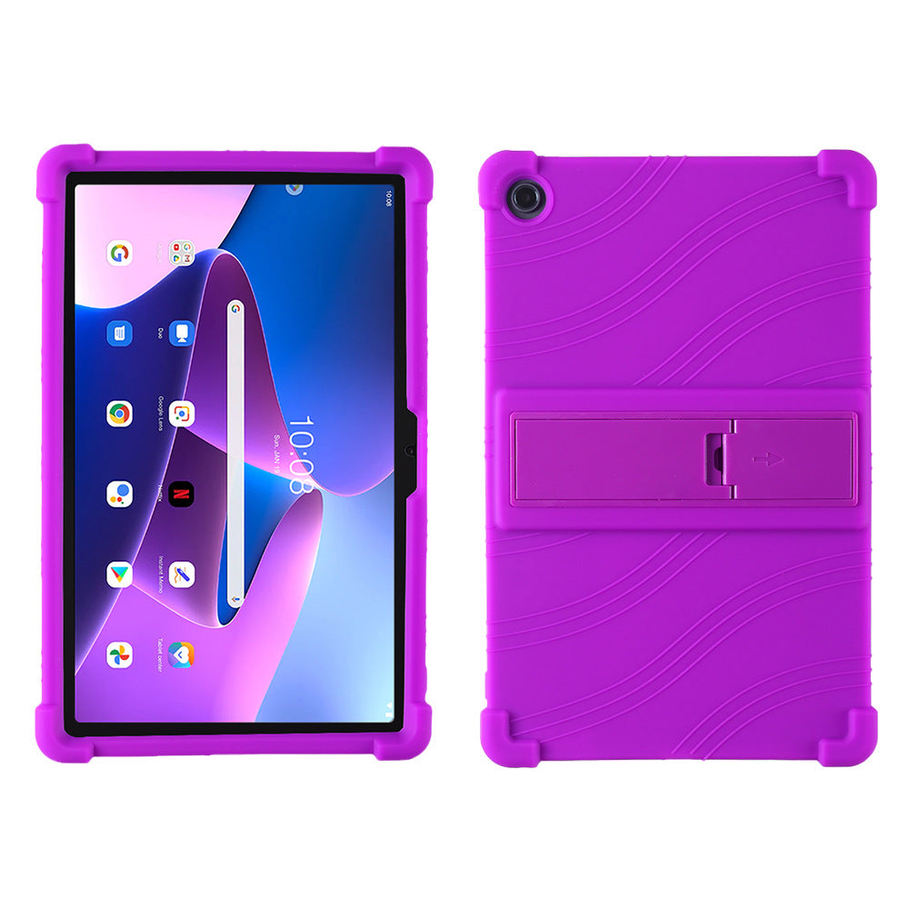 For Lenovo Tab M10 Plus (Gen 3) 10.6" 125F / 128 Anti-collision Soft Silicone Tablet Protective Case Cover with Adjustable PC Kickstand