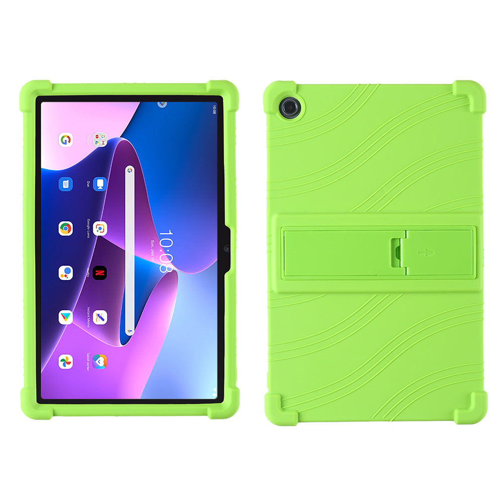 For Lenovo Tab M10 Plus (Gen 3) 10.6" 125F / 128 Anti-collision Soft Silicone Tablet Protective Case Cover with Adjustable PC Kickstand