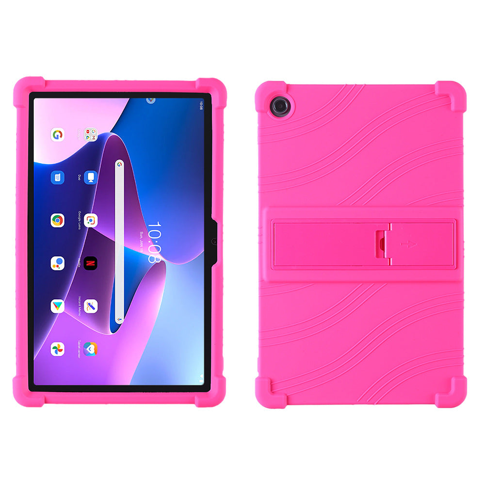 For Lenovo Tab M10 Plus (Gen 3) 10.6" 125F / 128 Anti-collision Soft Silicone Tablet Protective Case Cover with Adjustable PC Kickstand