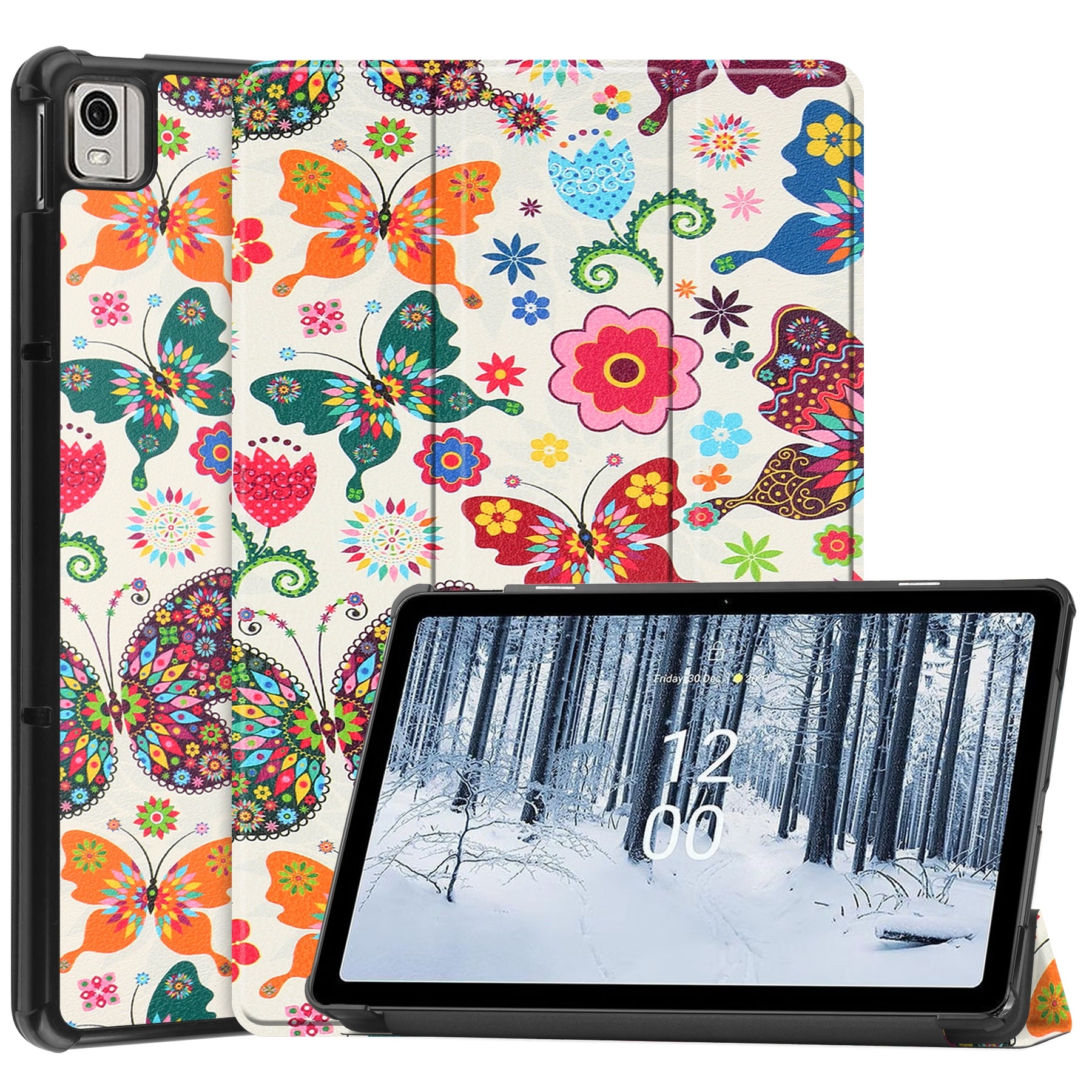 For Nokia T21 Trifold Stand Sleep / Wake Tablet Cover Pattern Printing PU Leather Folio Protective Case