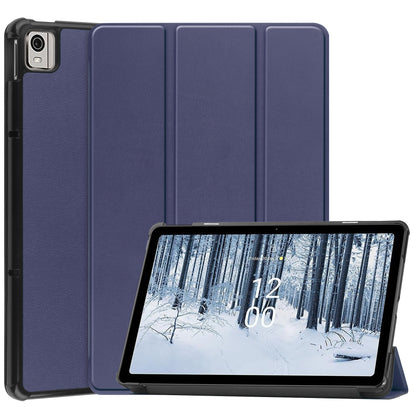 For Nokia T21 Tri-fold Stand Smart Auto Wake / Sleep Cover PU Leather Anti-Scratch Tablet Case