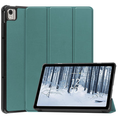 For Nokia T21 Tri-fold Stand Smart Auto Wake / Sleep Cover PU Leather Anti-Scratch Tablet Case