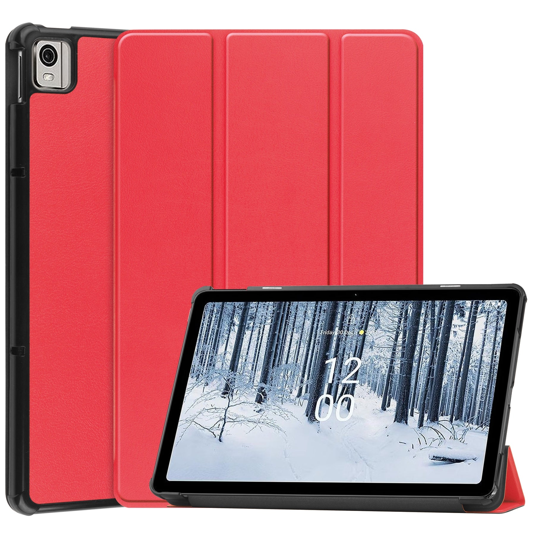 For Nokia T21 Tri-fold Stand Smart Auto Wake / Sleep Cover PU Leather Anti-Scratch Tablet Case