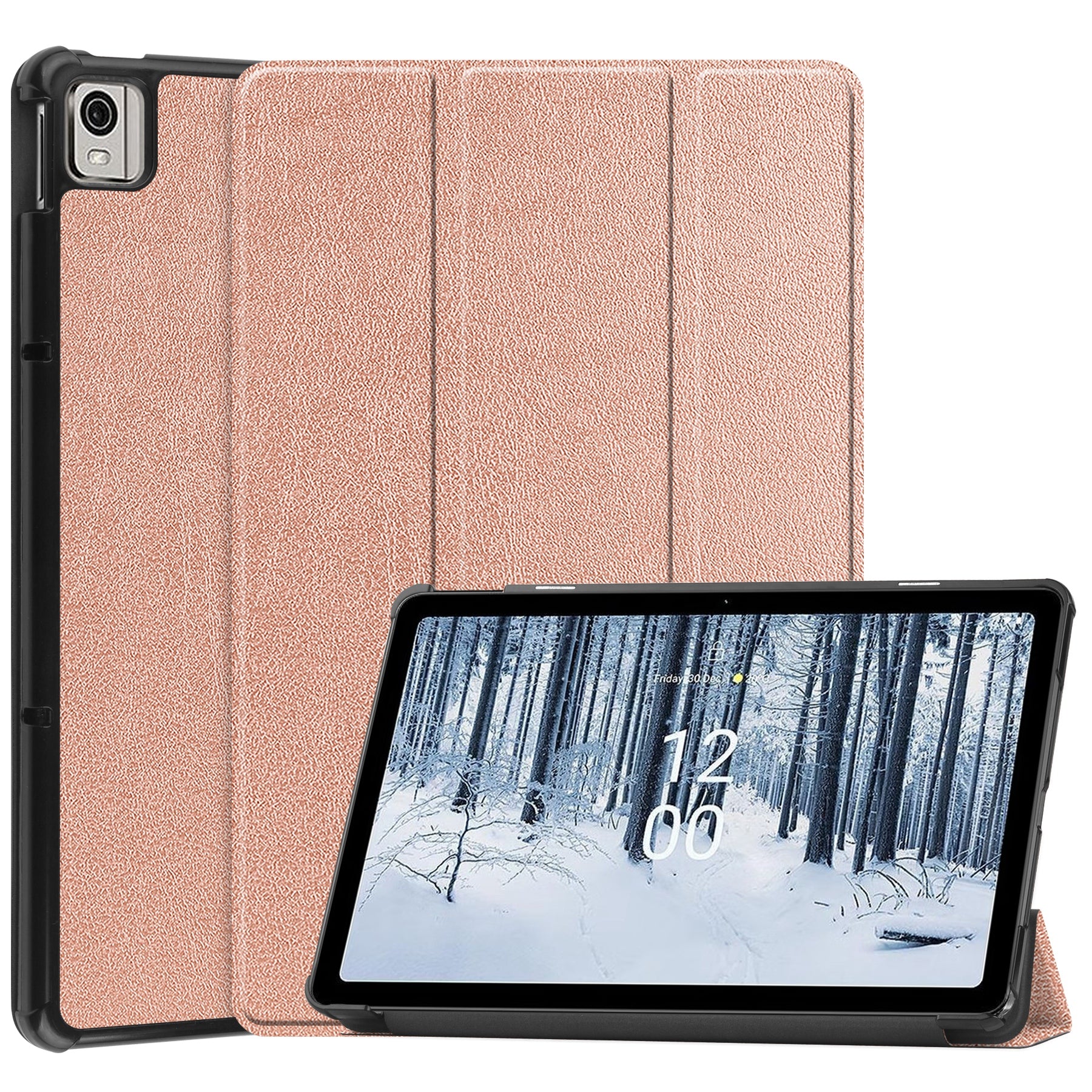 For Nokia T21 Tri-fold Stand Smart Auto Wake / Sleep Cover PU Leather Anti-Scratch Tablet Case