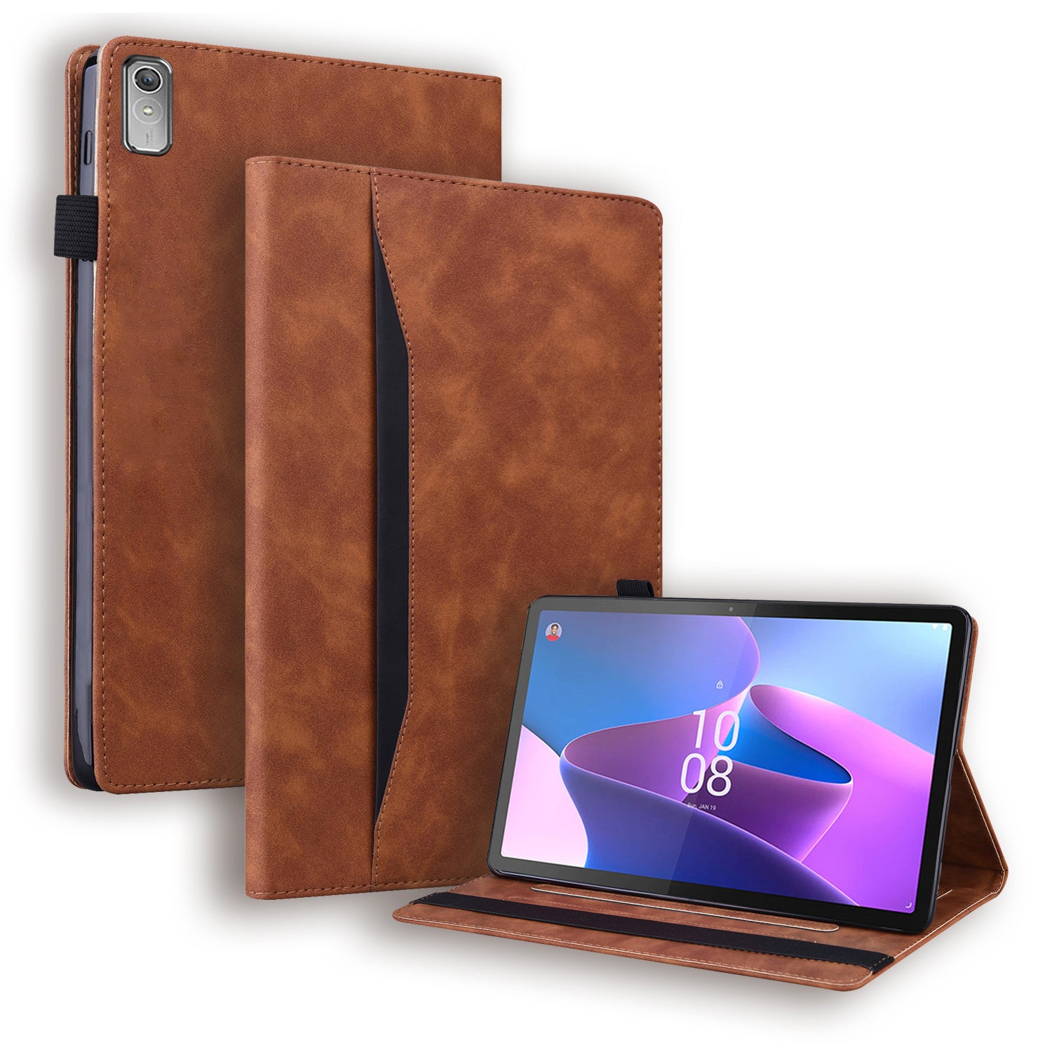 For Lenovo Pad Plus 2023 11.5-inch Business Folio Stand Wallet Case Drop-proof PU Leather Tablet Cover with Elastic Band and Pencil Holder