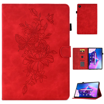 For Lenovo Tab M10 Plus (Gen 3) PU Leather Butterfly Flower Pattern Imprinted Tablet Cover Stitching Line Stand Smart Protective Case with Card Holder