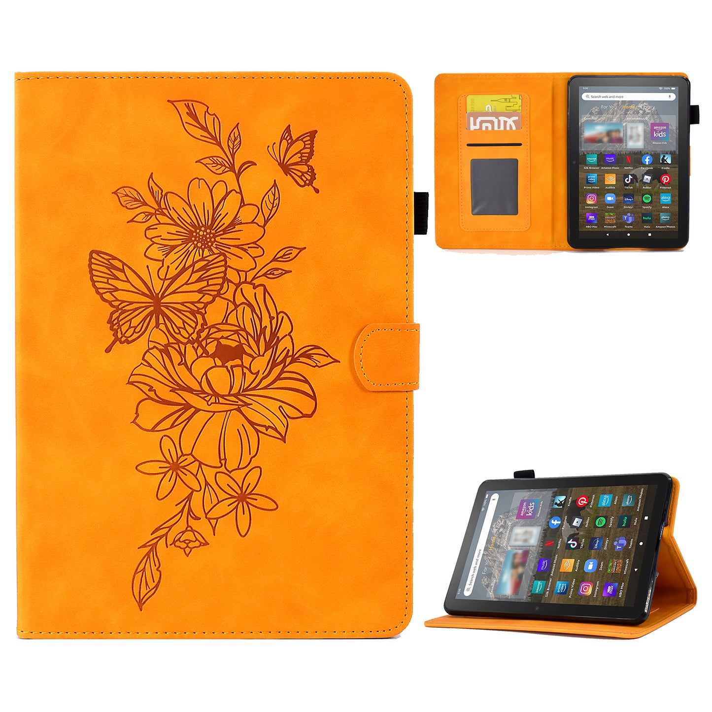 For Amazon Kindle 11th Gen (2022) Stitching PU Leather Auto Sleep / Wake Smart Cover Butterfly Flower Pattern Imprinted Folio Stand Card Slot Tablet Case