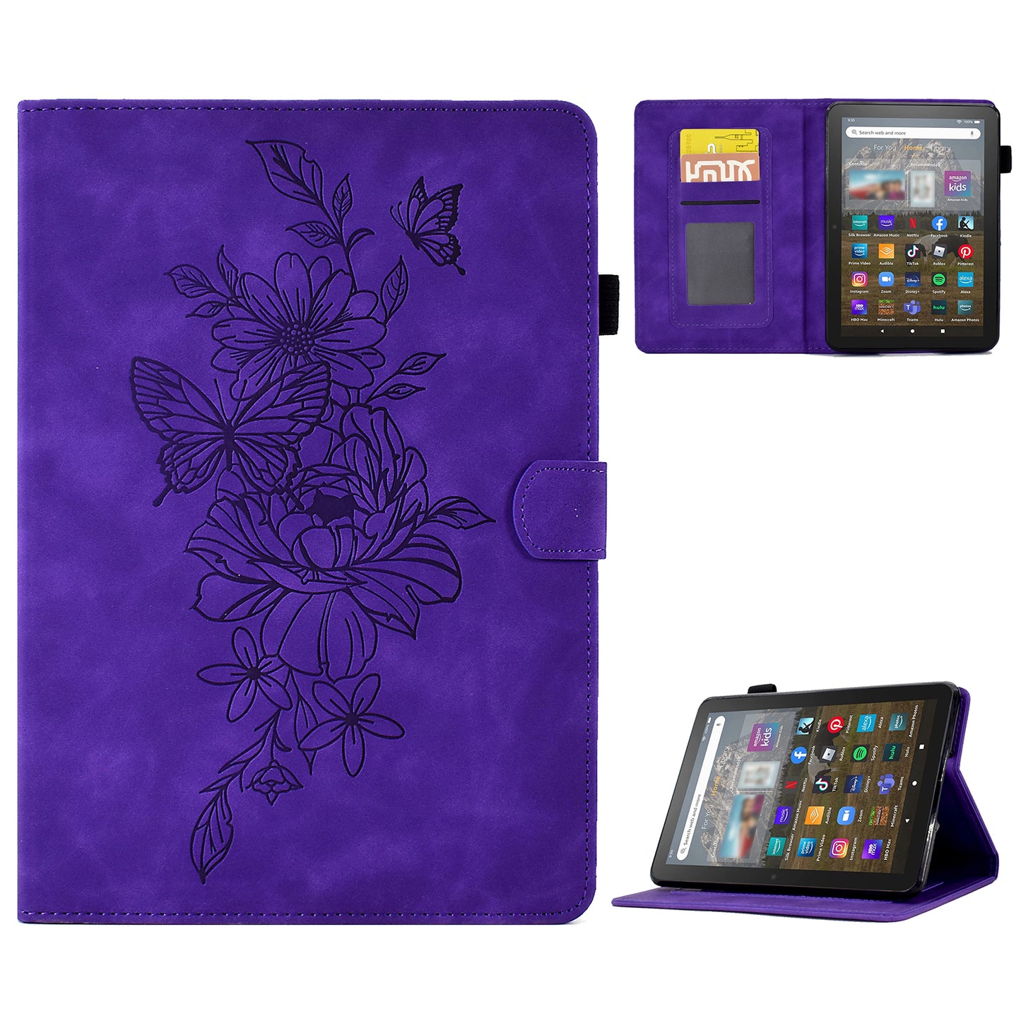 For Amazon Kindle 11th Gen (2022) Stitching PU Leather Auto Sleep / Wake Smart Cover Butterfly Flower Pattern Imprinted Folio Stand Card Slot Tablet Case