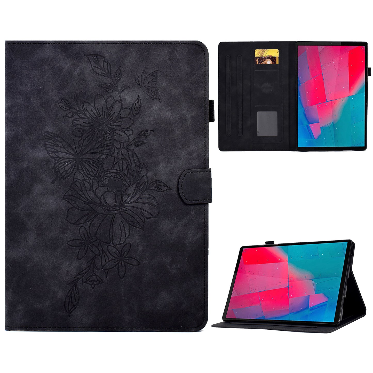 For Lenovo Tab M10 Plus TB-X606F Butterfly Flower Pattern Imprinted PU Leather Folio Case Stitching Line Card Holder Stand Smart Tablet Cover