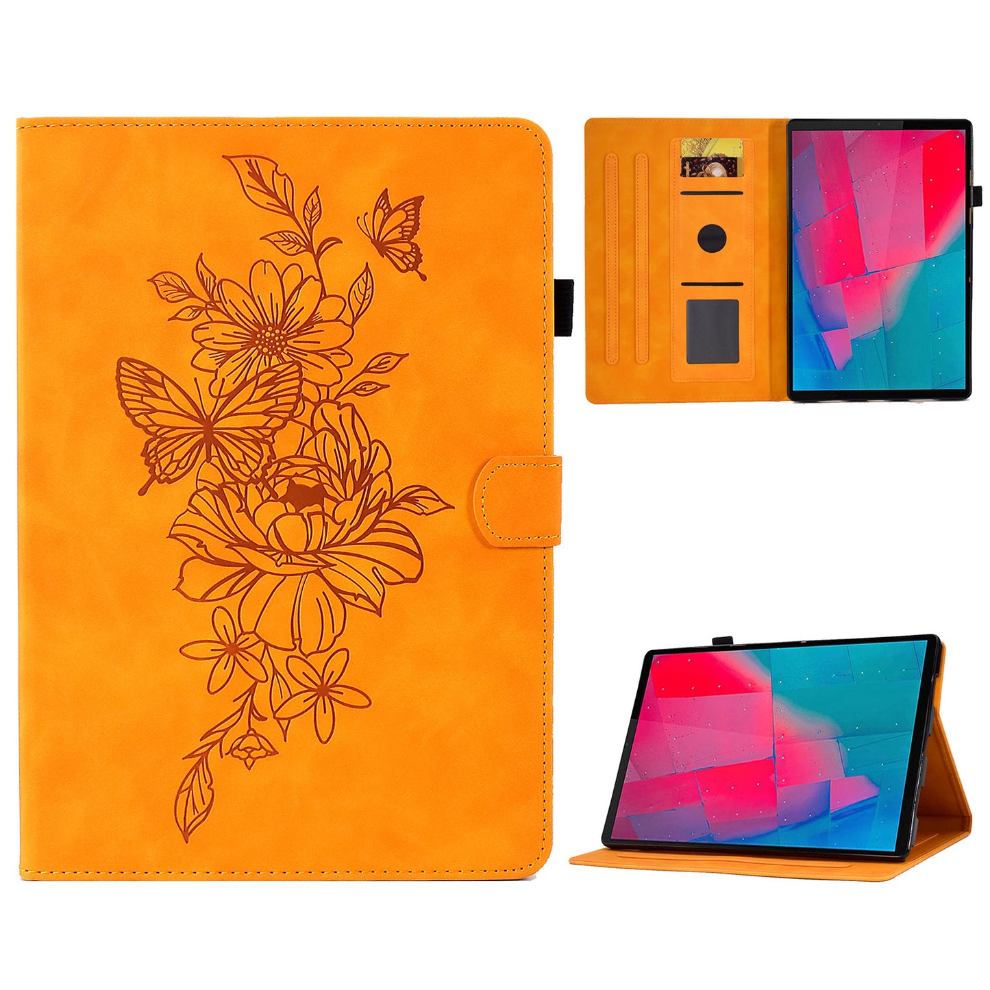 For Lenovo Tab M10 Plus TB-X606F Butterfly Flower Pattern Imprinted PU Leather Folio Case Stitching Line Card Holder Stand Smart Tablet Cover