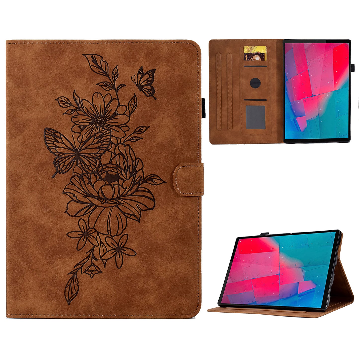 For Lenovo Tab M10 Plus TB-X606F Butterfly Flower Pattern Imprinted PU Leather Folio Case Stitching Line Card Holder Stand Smart Tablet Cover