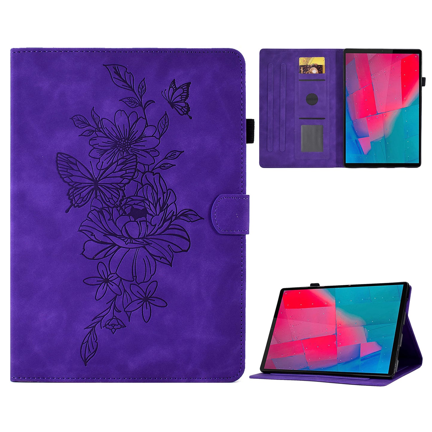 For Lenovo Tab M10 Plus TB-X606F Butterfly Flower Pattern Imprinted PU Leather Folio Case Stitching Line Card Holder Stand Smart Tablet Cover