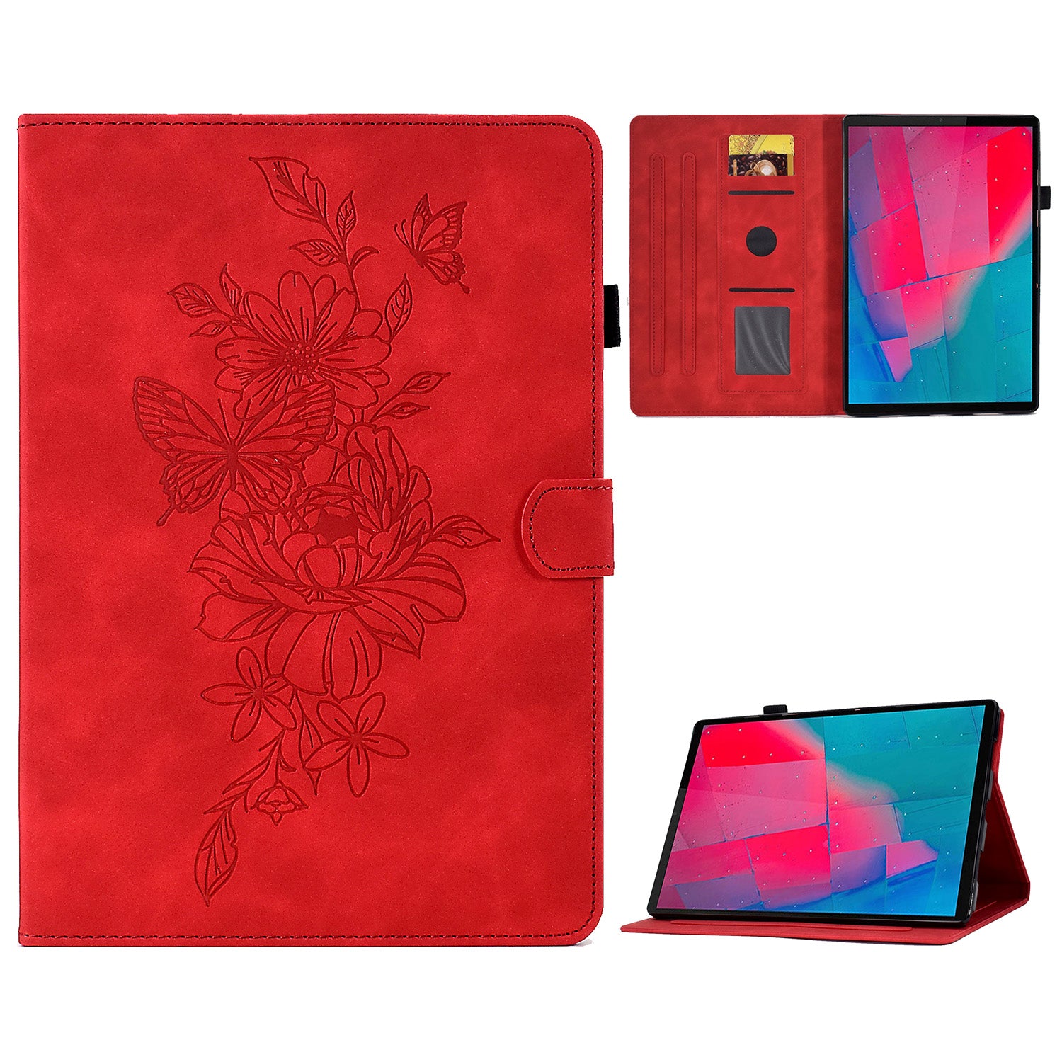 For Lenovo Tab M10 Plus TB-X606F Butterfly Flower Pattern Imprinted PU Leather Folio Case Stitching Line Card Holder Stand Smart Tablet Cover