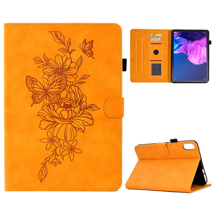 For Lenovo Tab P11 / J606F Butterfly Flower Pattern Imprinted PU Leather Stitching Line  Smart Tablet Cover with Card Holder Stand Shockproof Case