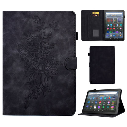 For Amazon Fire HD 8 (2022) / HD 8 Plus (2022) PU Leather Stand Function Card Slots Tablet Case Butterfly Flower Pattern Imprinted Auto Sleep / Wake Cover