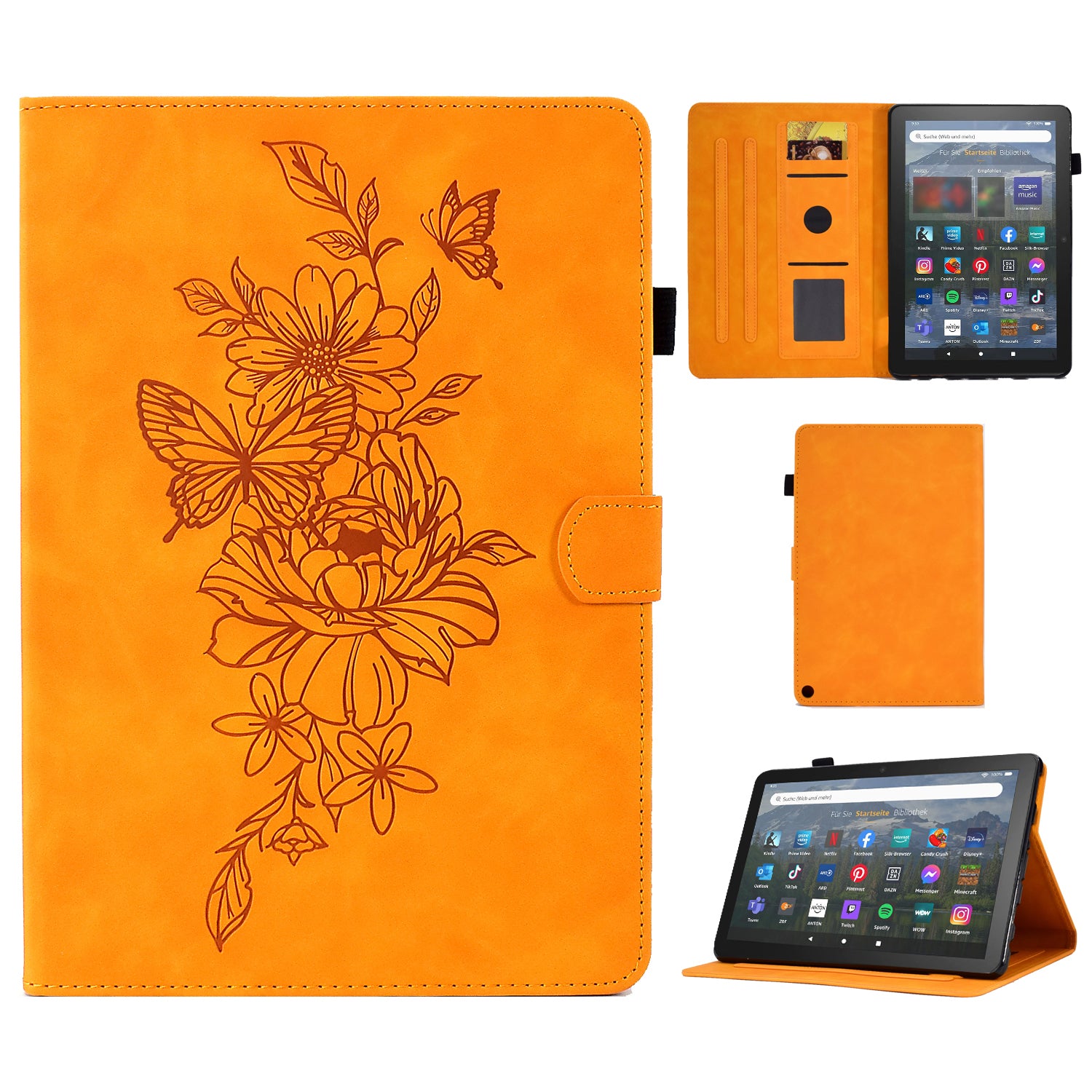 For Amazon Fire HD 8 (2022) / HD 8 Plus (2022) PU Leather Stand Function Card Slots Tablet Case Butterfly Flower Pattern Imprinted Auto Sleep / Wake Cover